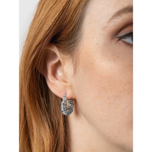 Saint + Sofia Swirl Silver Hoop Earrings Chunky - Picture 2 of 2